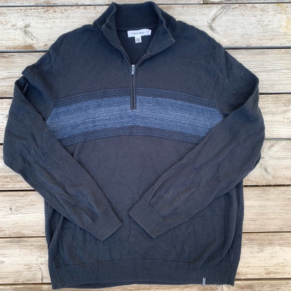 ⬇️MEN’S Calvin Klein Men’s 1/4 Zip Navy Blue Sweater, Sz Large - Picture 1 of 4